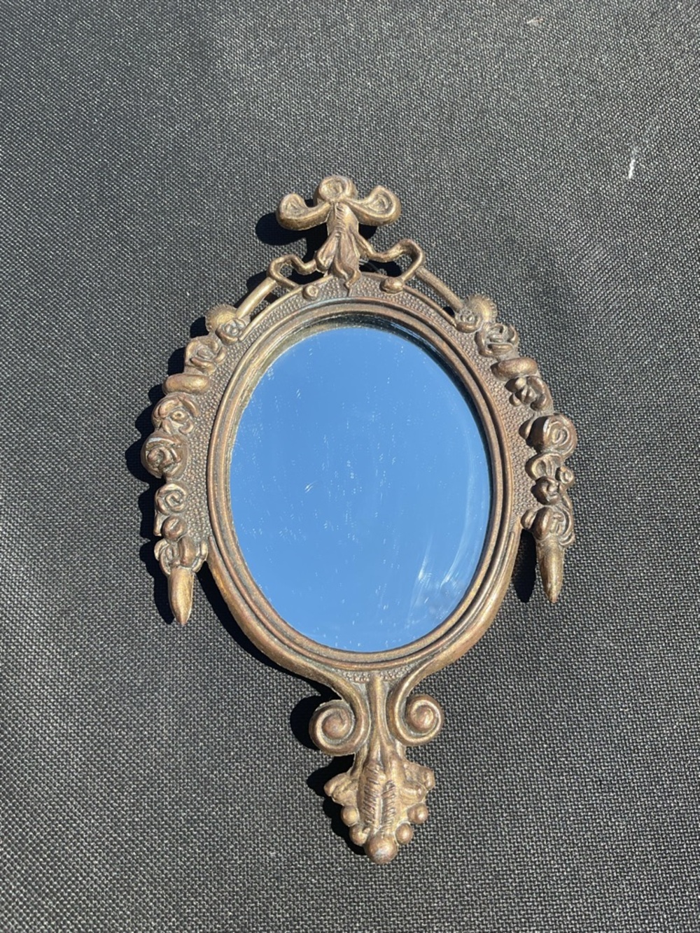 Vintage Victorian Italian Ornate Bronze-Tone Oval Wall small Mirror - Picture 5 of 6
